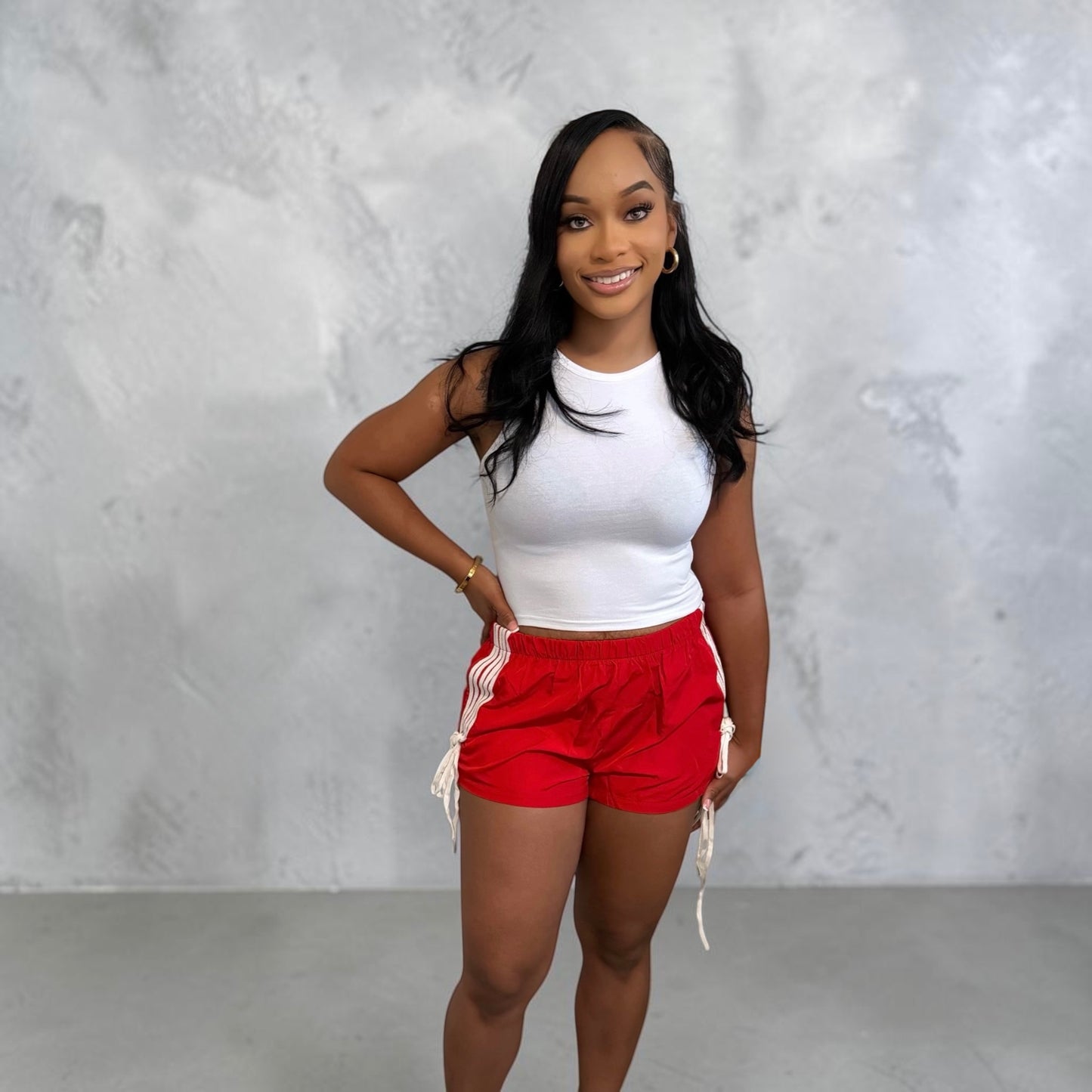 Red Windbreaker Short Set